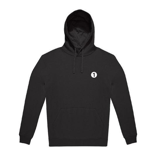 The BBC Radio 1's Big Weekend 2026 Line Up Hoodie is a plain black hoodie with a front pocket and a small white circle with the number 1 on the left chest.