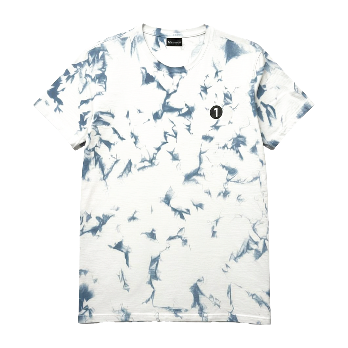 The BBC Radio 1’s Big Weekend 2026 Tie Dye Line Up T-Shirt features a white short-sleeve design with a blue tie-dye pattern and a small black circle with the number “1” on the left chest, laid flat on a white background.